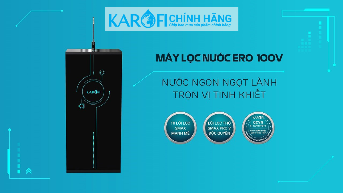 Máy lọc nước hydrogen ion kiềm Karofi ERO100V  + HYDRO-iON KIỀM- 11 lõi