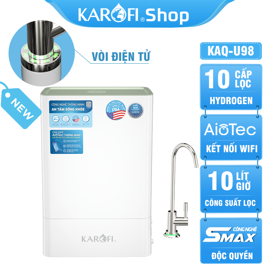 Máy lọc nước Karofi KAQ-U98 - 10 Lõi Thông Minh - Mới 2023