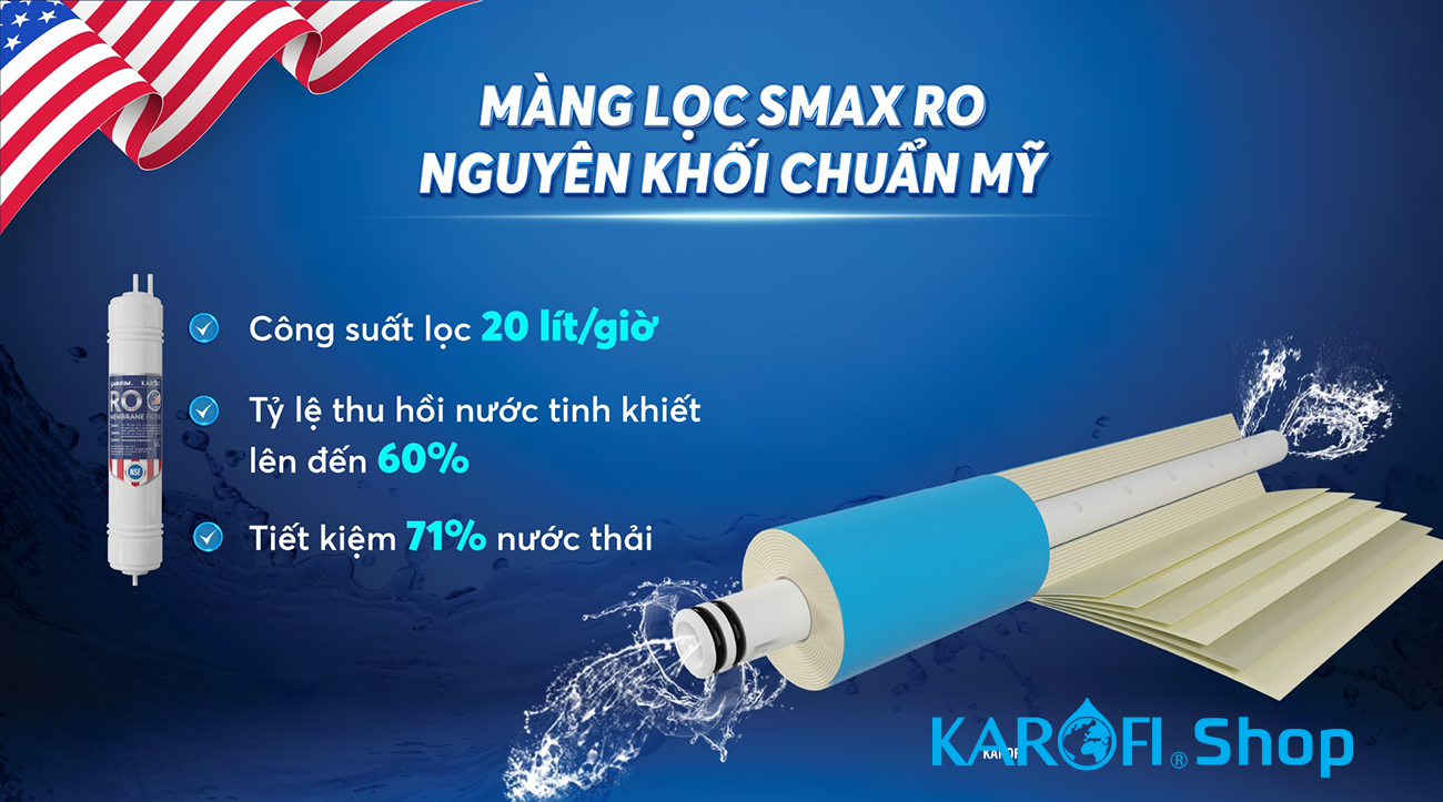 Máy lọc nước nóng lạnh Karofi KAD-D966 Màng Lọc RO Purifim