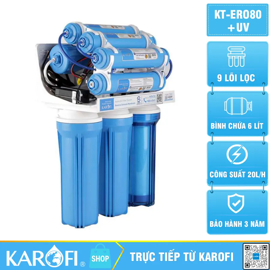 Máy lọc nước Karofi KT-ERO80 + UV Tự Động