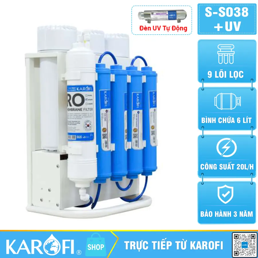 Máy lọc nước Karofi SLIM S-S038 + UV Tự Động 100%